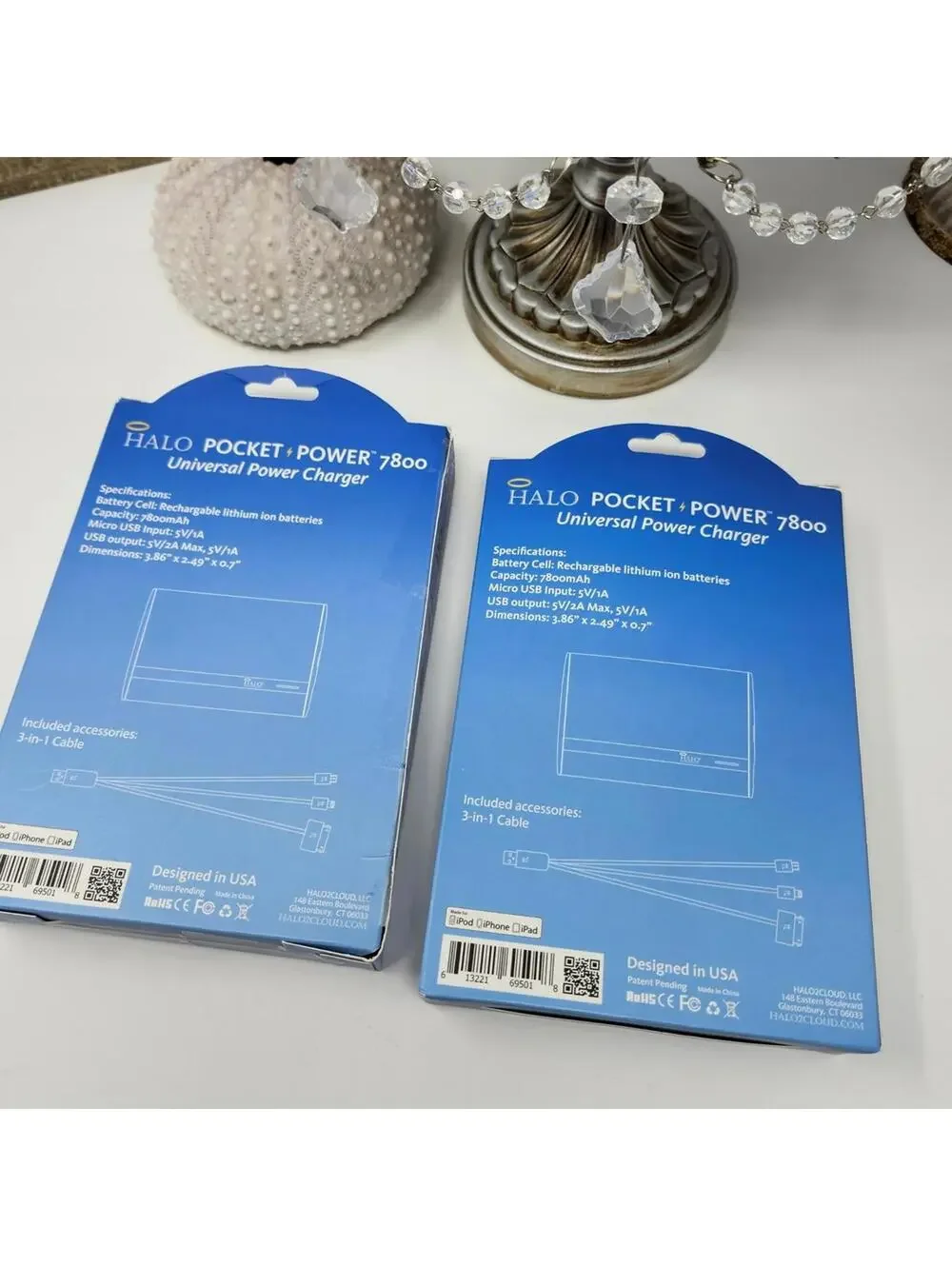 Set of 2 Halo Pocket Power 7800 Universal Power Charger Portable Battery Bank